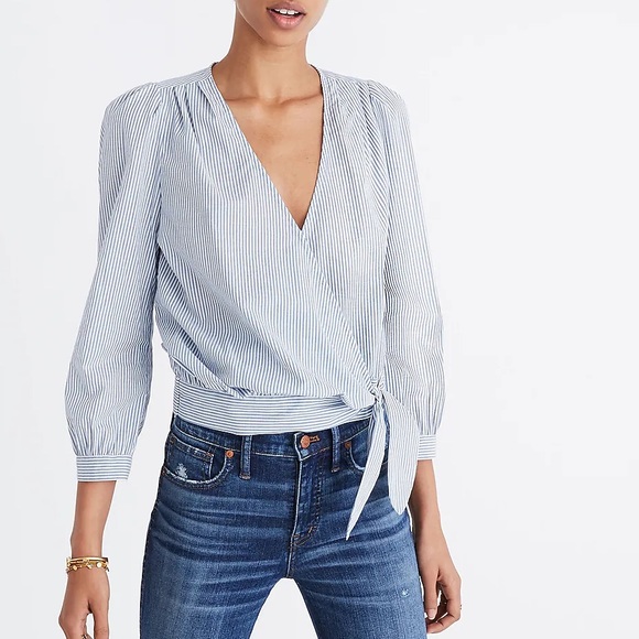 Madewell Tops - MWT Madewell Wrap Top in Indigo Stripe size XXL